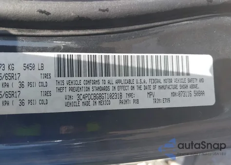 2016 Dodge Journey Sxt из США, поврежденный, VIN 3C4PDCBG8GT102318